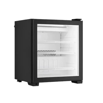 Black countertop display freezer with glass door, ideal for commercial countertop display freezers.