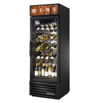 Commercial wine coolers display bottles of wine, ideal for restaurants and bars to store wine at optimal temperatures.