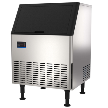 Commercial ice makers with built-in bin, featuring a sleek design and efficient ice production capabilities.