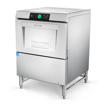 Commercial glasswashers for bars, showcasing a Hobart glasswasher with intuitive controls and stainless steel design.